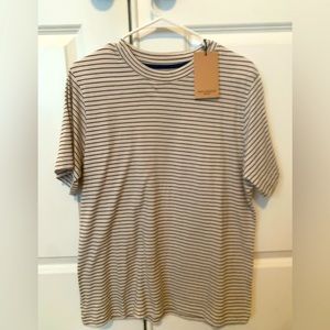 M.M. LaFleur Leslie T-Shirt - Striped Pima Cotton Ivory/Coastline Lg new tags